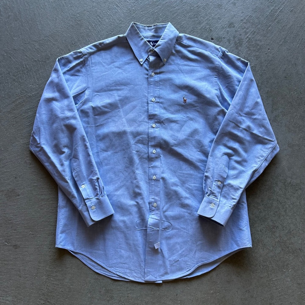 Vintage Polo Ralph Lauren Oxford Shirt Size 16.5 35 Blue Button Down Long Sleeve